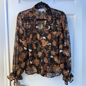 Evereve Black and Brown Floral Blouse